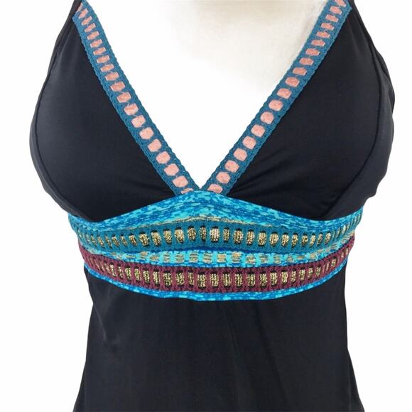 La Blanca NWT One Piece Boho Swimsuit Black & Blue Stitch Size 4 - Picture 8 of 11